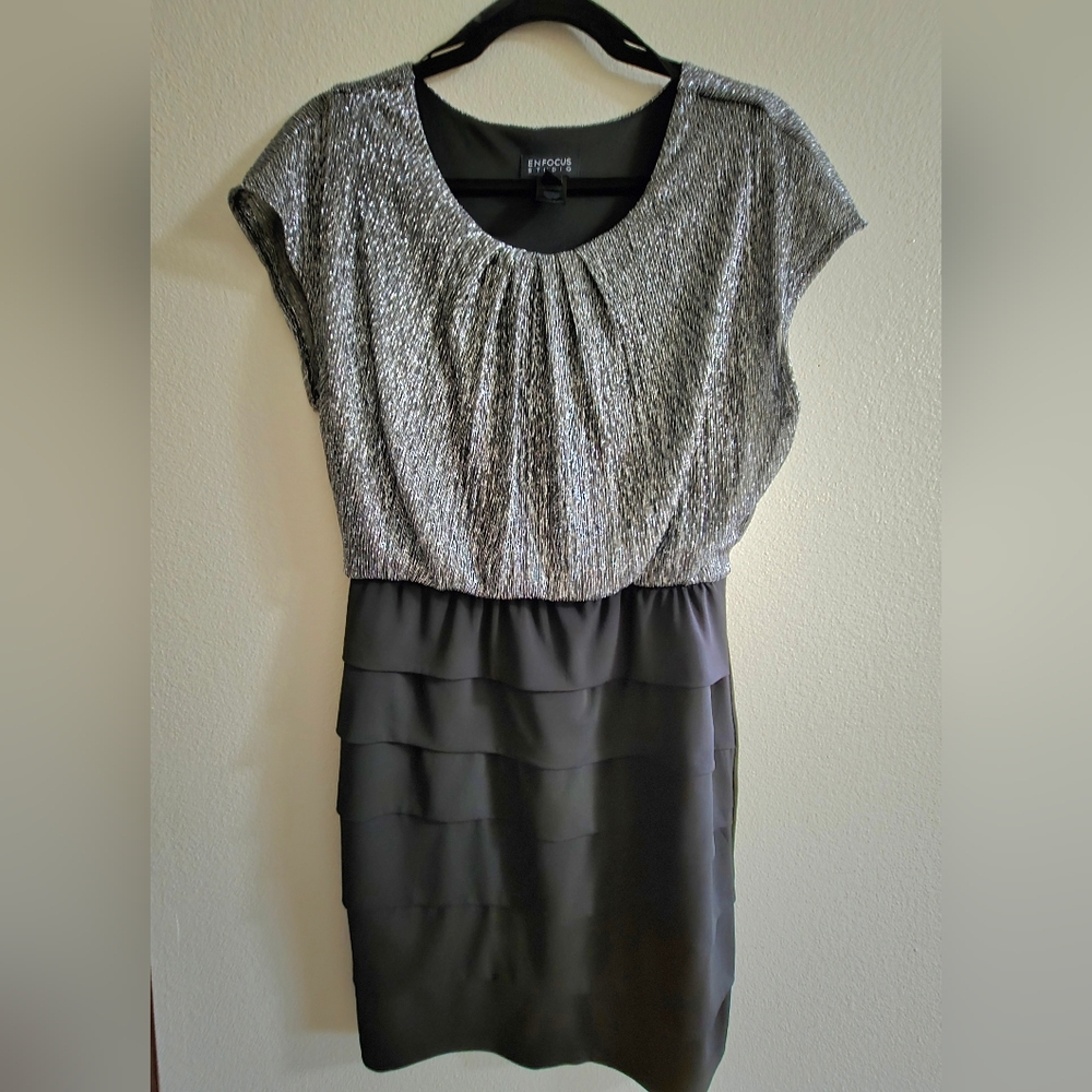Enfocus Studio Metallic Silver and Black Dress